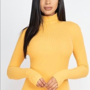 Turtleneck dress in brown or golden yellow